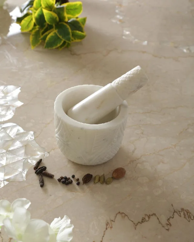 White Marble Hand Carved Mortar & Pestle