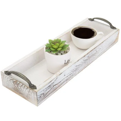 Whitewashed Rectangular Wood Serving Tray