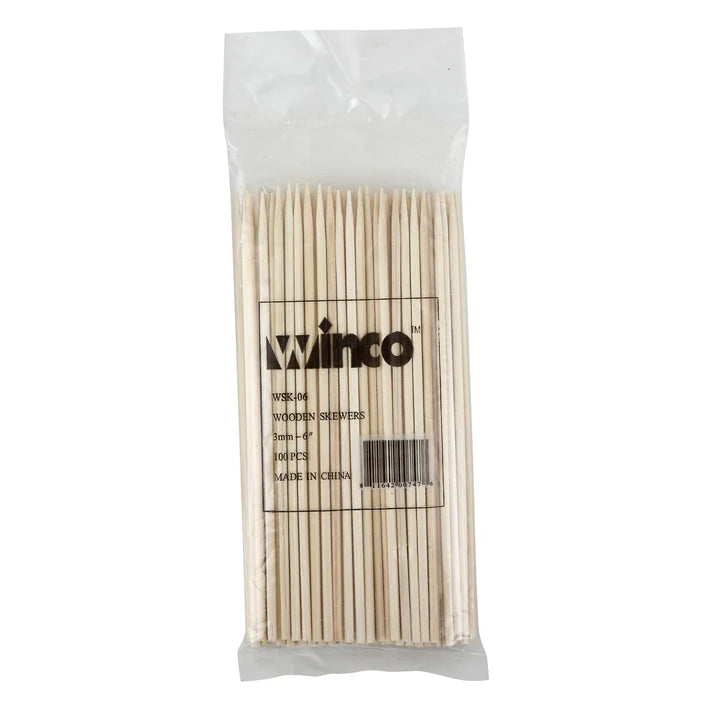 Winco 6" Bamboo Skewers, 100 /Pack - WSK-06