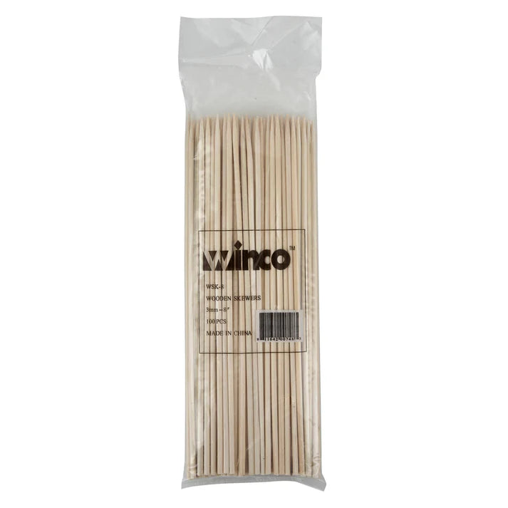 Winco 8" Bamboo Skewers, 100 /Pack - WSK-08