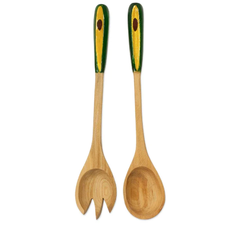 Wood salad serving set (Pair) - Avocado