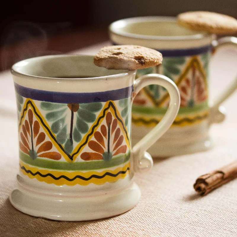 Zigzag Motif Ceramic Mugs from Mexico (Pair) - Majolica Zigzag